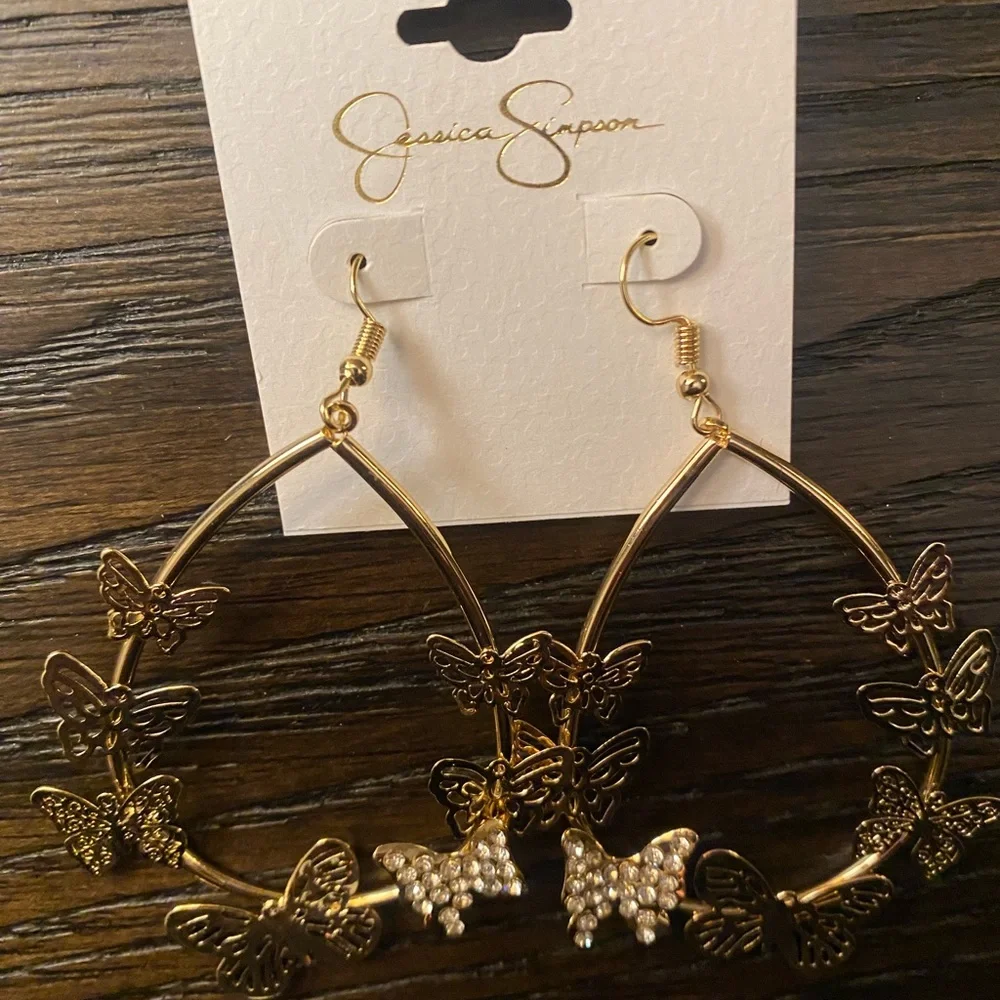 NEW Jessica Simpson butterfly hoop earrings